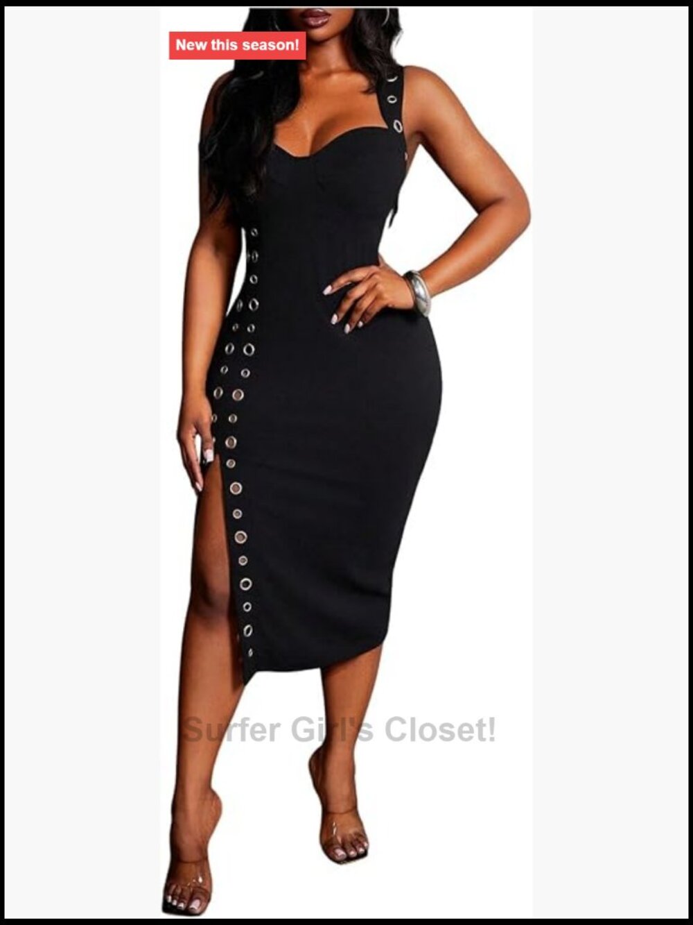 Plus Size Bodycon Bustier Dress Sweetheart Neck Grommet Eyelet Slit Midi